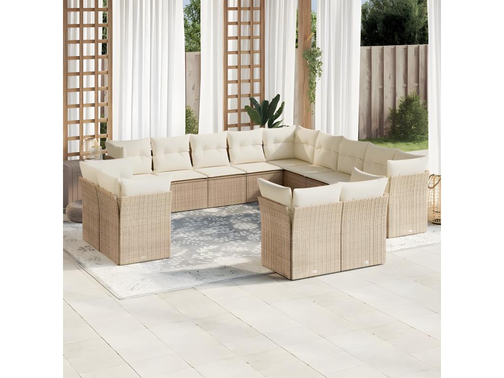Set di mobili da esterno in vimini intrecciato in resina beige - dlz1766459719115