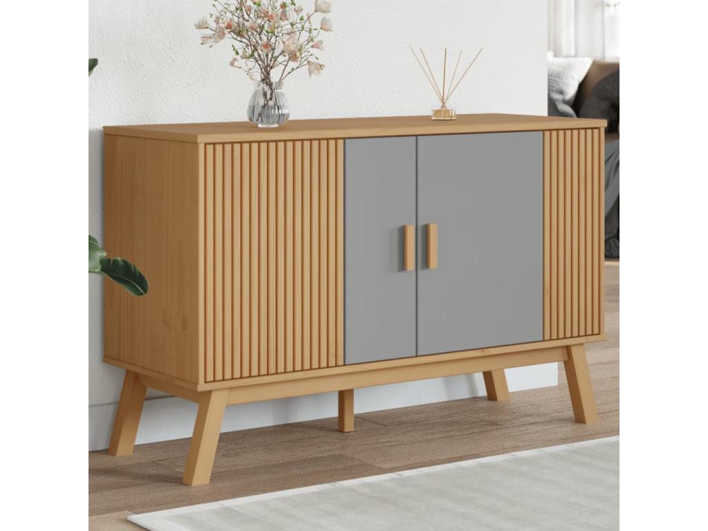 Credenza in legno massello grigio, 114 x 43 x 73,5 cm