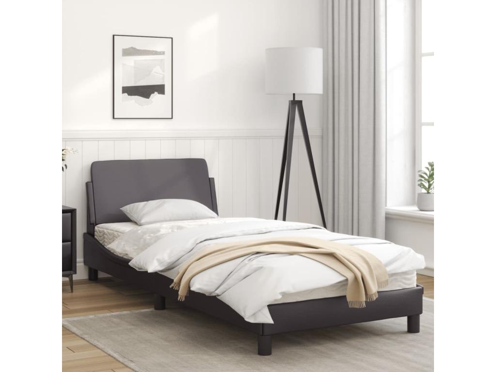 Struttura letto in similpelle grigia, 90 x 190 cm