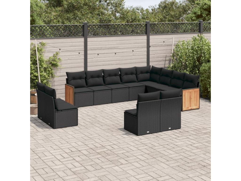 Set di mobili da esterno in vimini intrecciato in resina nera - dlz1766459878340