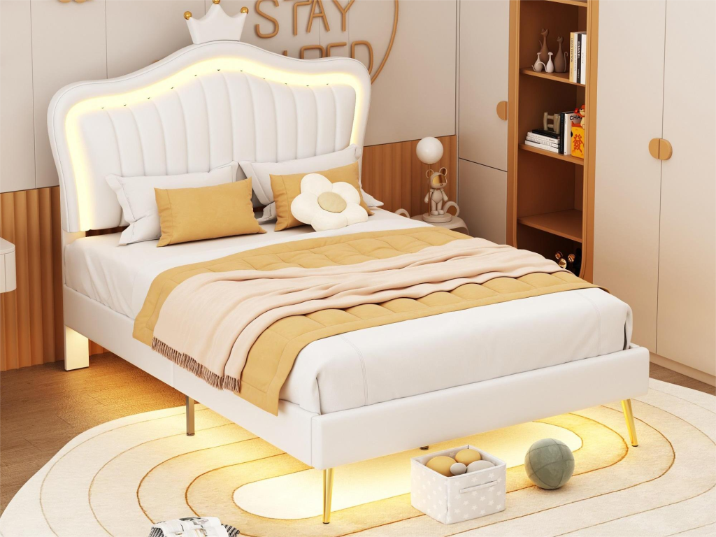 Letto in similpelle bianca, 90 x 200 cm