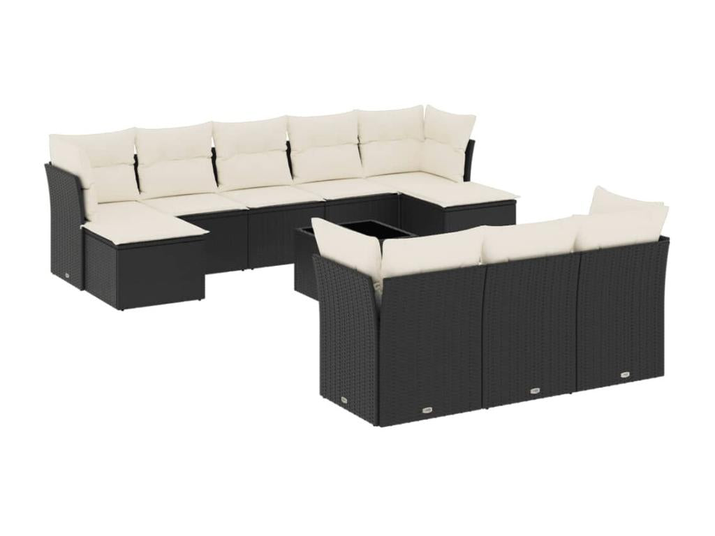Set di mobili da esterno in vimini intrecciato in resina nera - dlz1766459485228