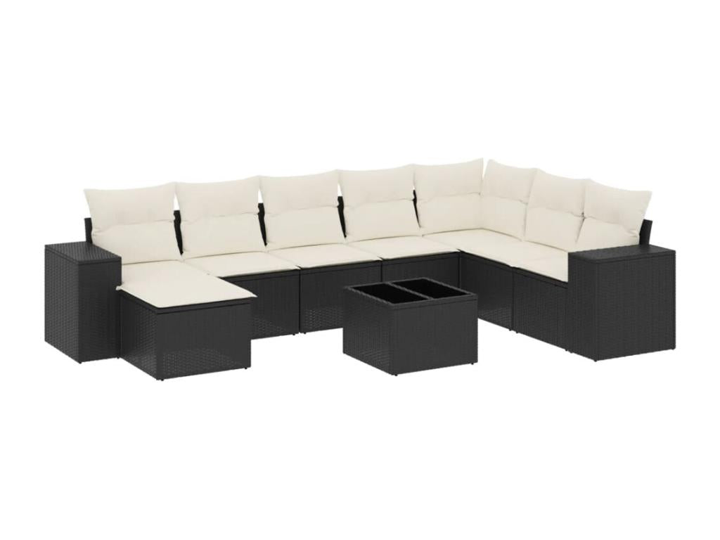 Set di mobili da esterno in vimini intrecciato in resina nera - dlz1766459193341