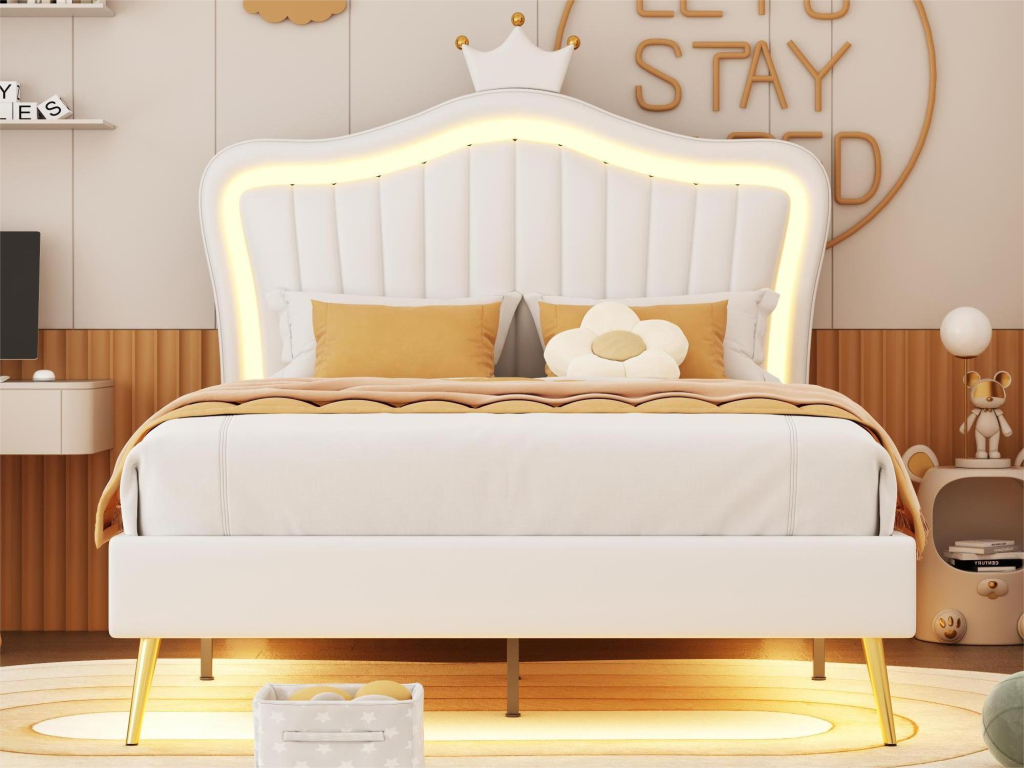 Letto in similpelle bianca, 90 x 200 cm