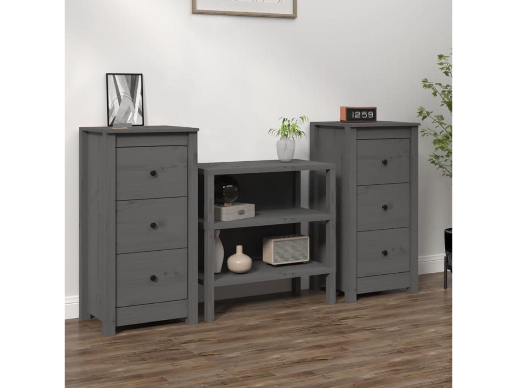 Credenza in legno massello grigio, 40 x 35 x 80 cm