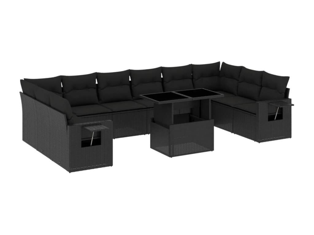 Set di mobili da esterno in vimini intrecciato in resina nera - dlz1766459151453