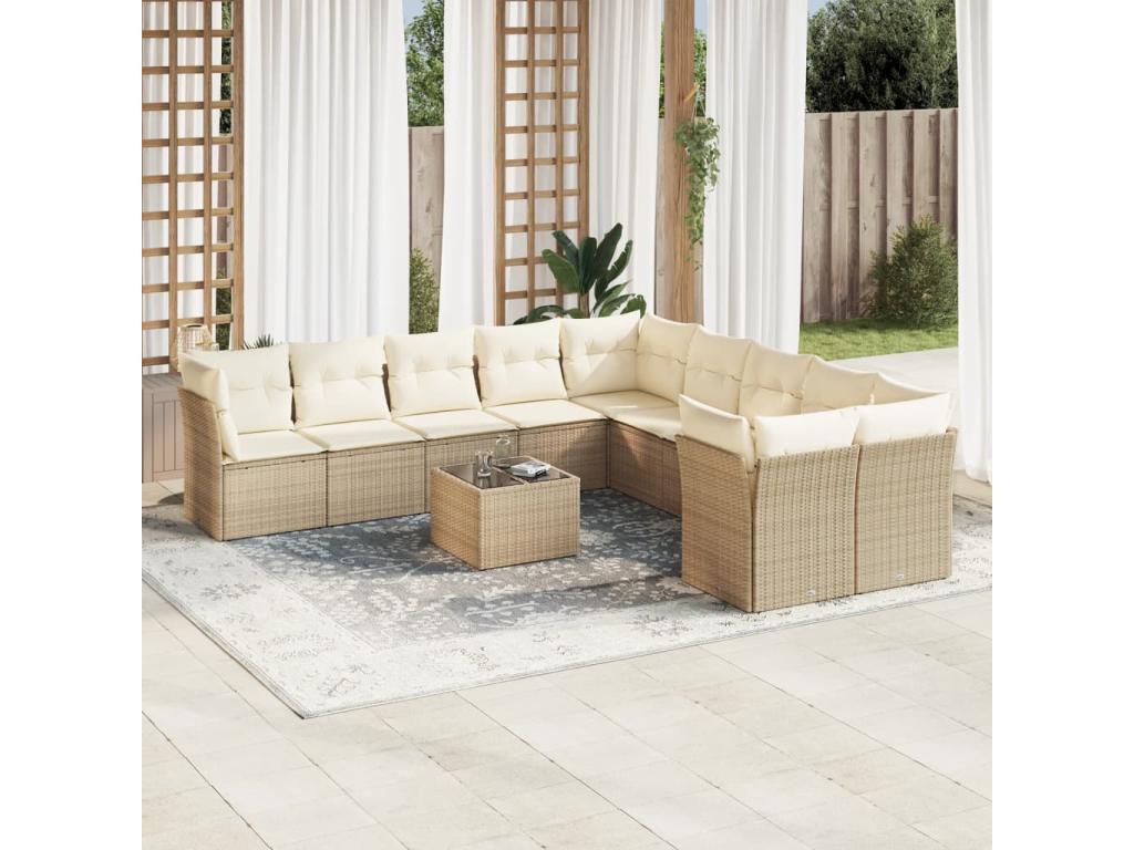 Set di mobili da esterno in vimini intrecciato in resina beige - dlz1766459762030