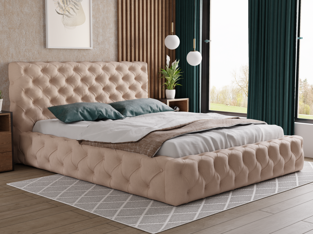 Letto in velluto beige, 200 x 200 cm