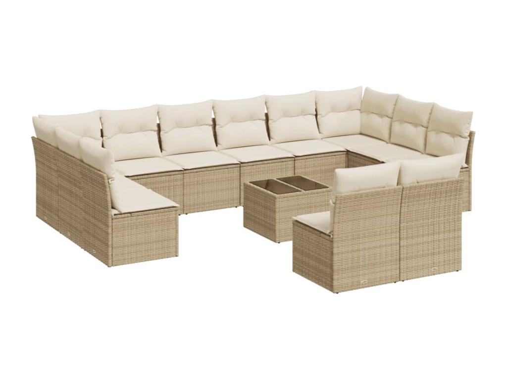 Set di mobili da esterno in vimini intrecciato in resina beige - dlz1766459432392