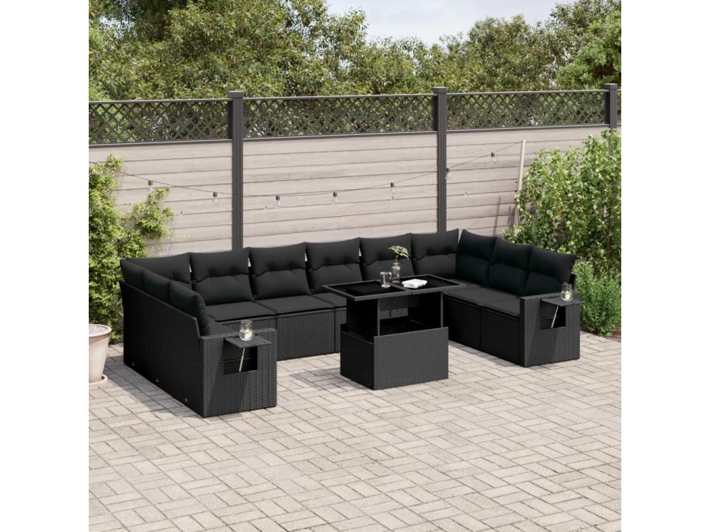 Set di mobili da esterno in vimini intrecciato in resina nera - dlz1766459151453