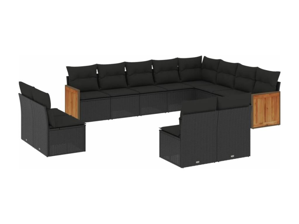 Set di mobili da esterno in vimini intrecciato in resina nera - dlz1766459878340