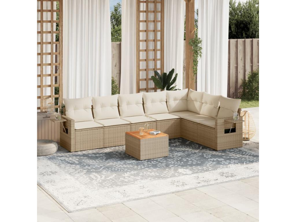 Set di mobili da esterno in vimini intrecciato in resina beige - dlz1766459462843