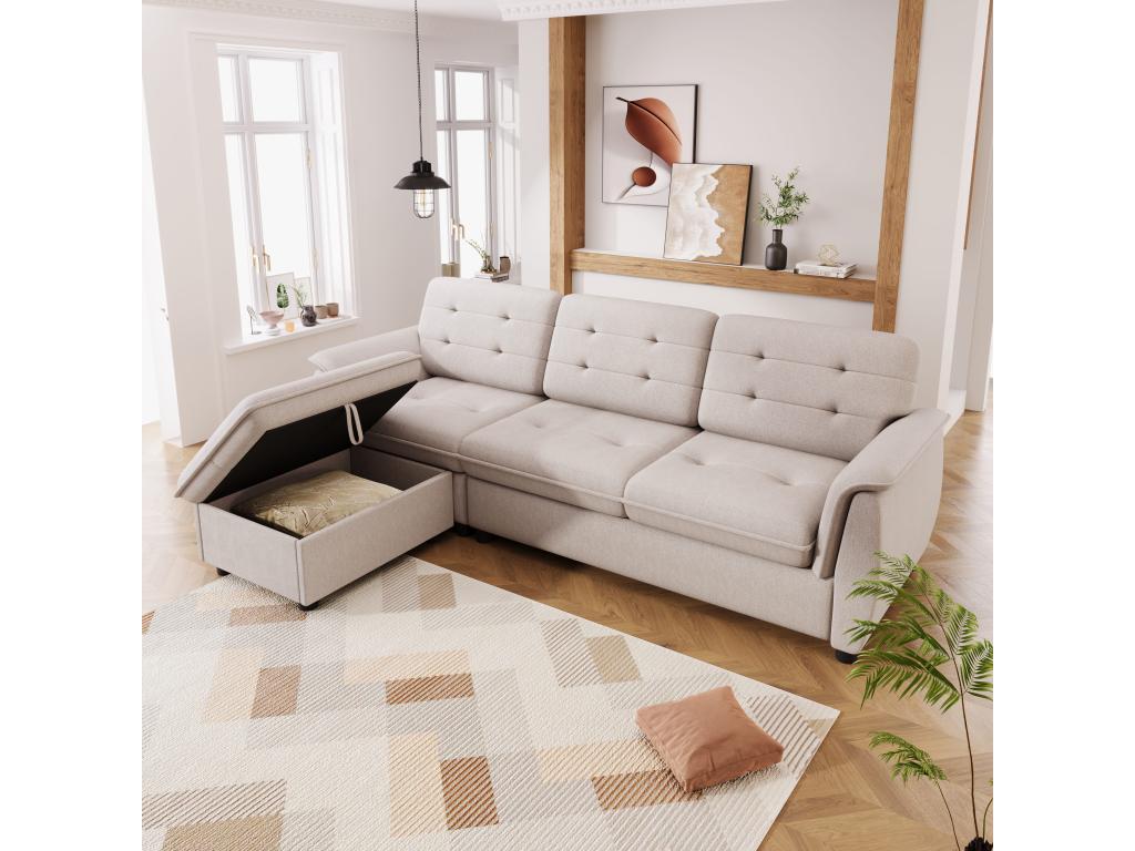 Divano beige, 239 x 139 x 84 cm