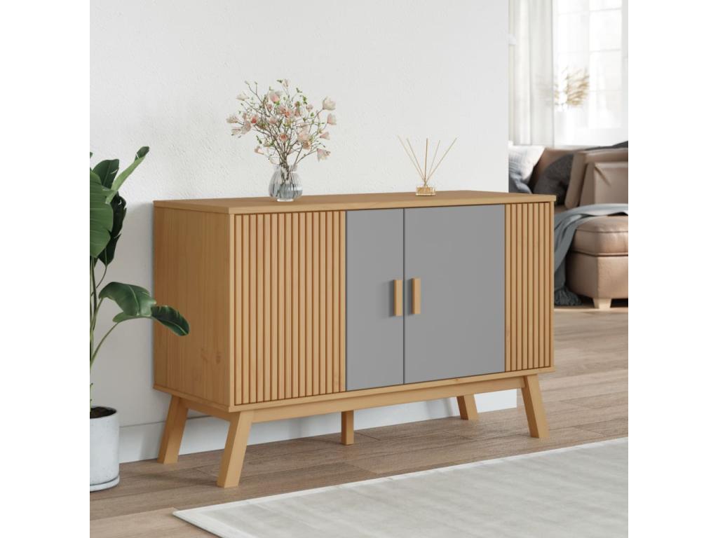 Credenza in legno massello grigio, 114 x 43 x 73,5 cm
