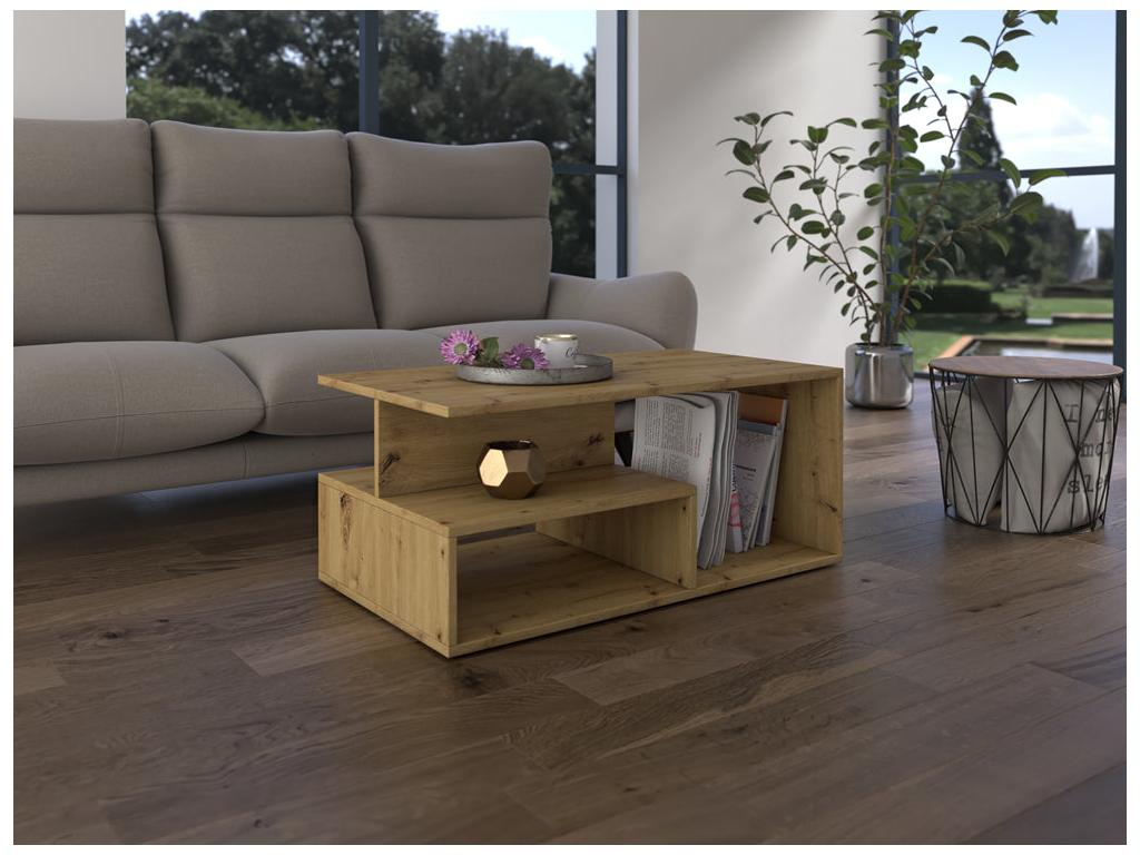 Tavolino da caffè in legno di quercia marrone, 90 x 51 x 43 cm