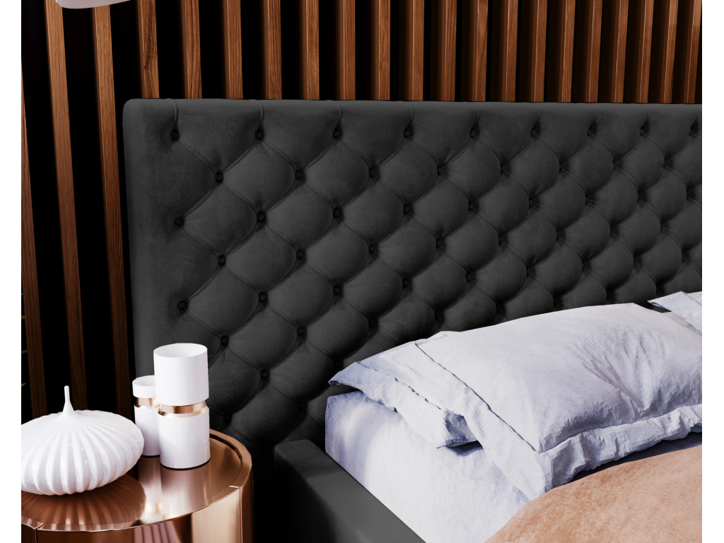 Letto in velluto nero, 140 x 200 cm