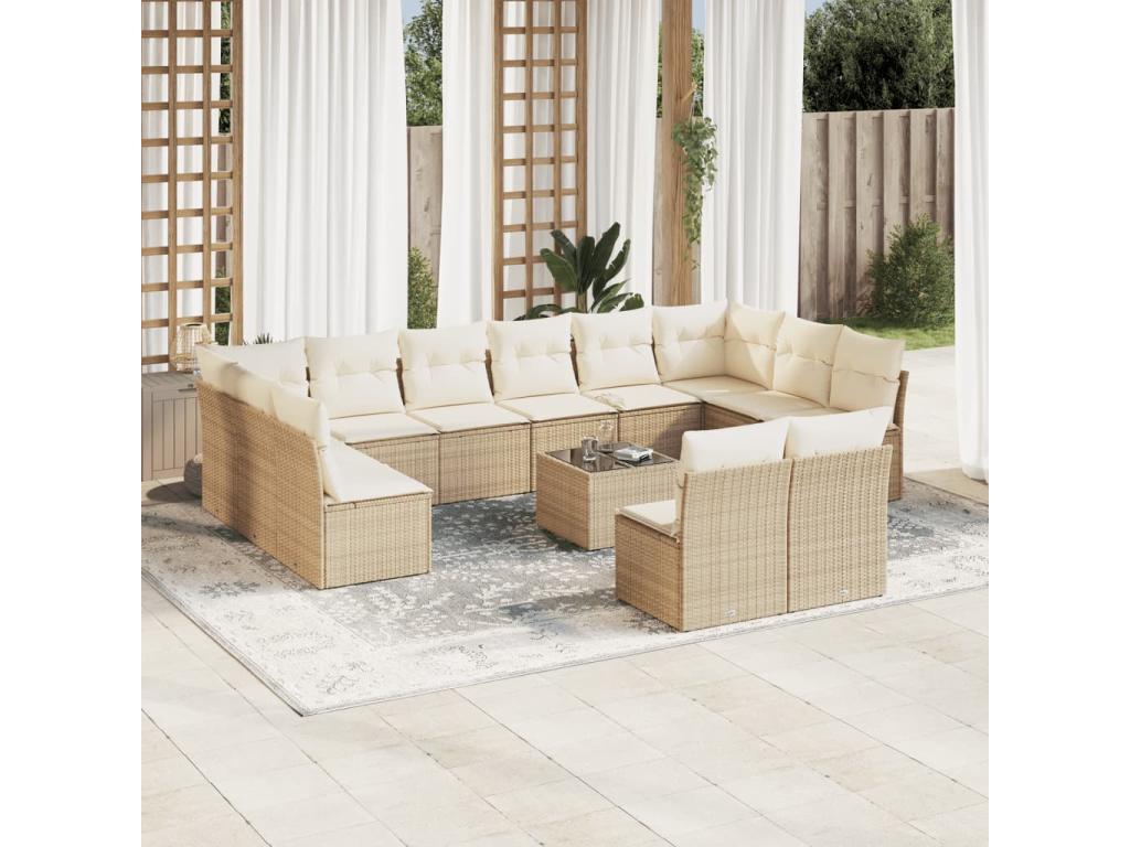 Set di mobili da esterno in vimini intrecciato in resina beige - dlz1766459432392