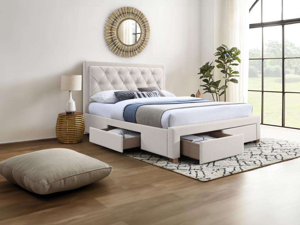 Letto in tessuto beige, 140 x 190 cm
