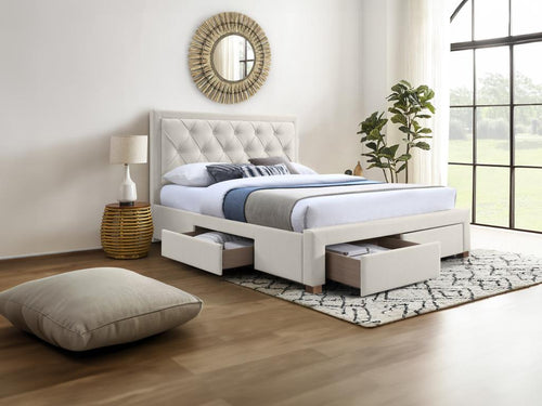 Letto in tessuto beige, 140 x 190 cm